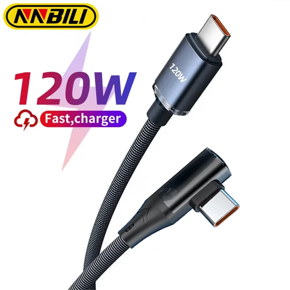 NNBILI 120W Type C To Type C Elbow Cable Fast Charge For iphone 15 16 Type C Cable Data Charging Cord For Samsung Xiaomi Huawei