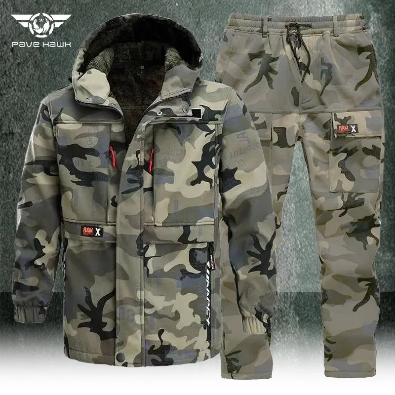 

Winterize Camouflage Set Men Welders Wear-resistant Cargo Jacket+Construction Work Protective Pants Outdoor Windproof Warm Suit