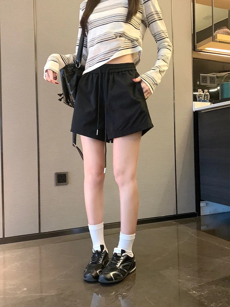 MosesQueen High Waist Drawstring Elastic Casual Shorts Straight Leg Loose Slimming Sports Pants Women's Fashion Spring 2026