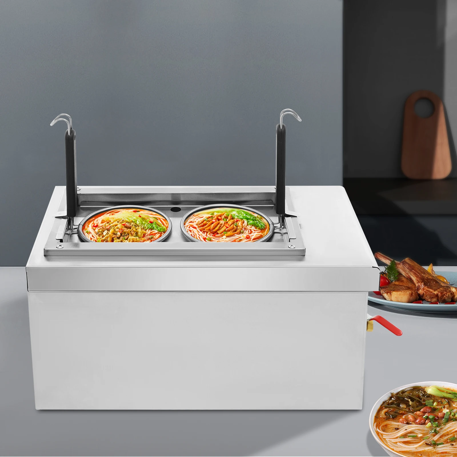 

Table Top Electric Noodles Pasta Boiler, 2 Holes Commercial Pasta Cooker,Electric Desktop Double Hole Boiling Furnace