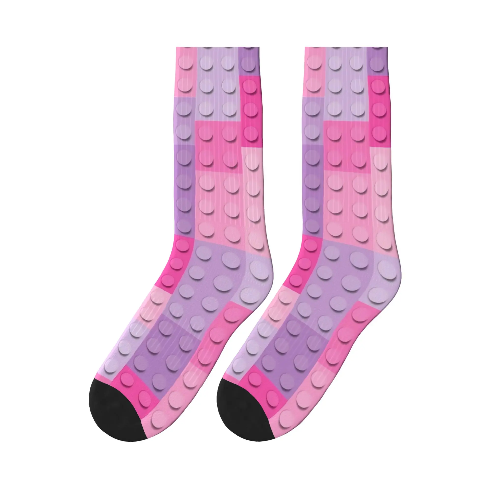 Pink Purple Gradient Building Blocks Pattern Socks  Harajuku Stockings Autumn Non-Slip Men Socks Soft Design Cycling Socks