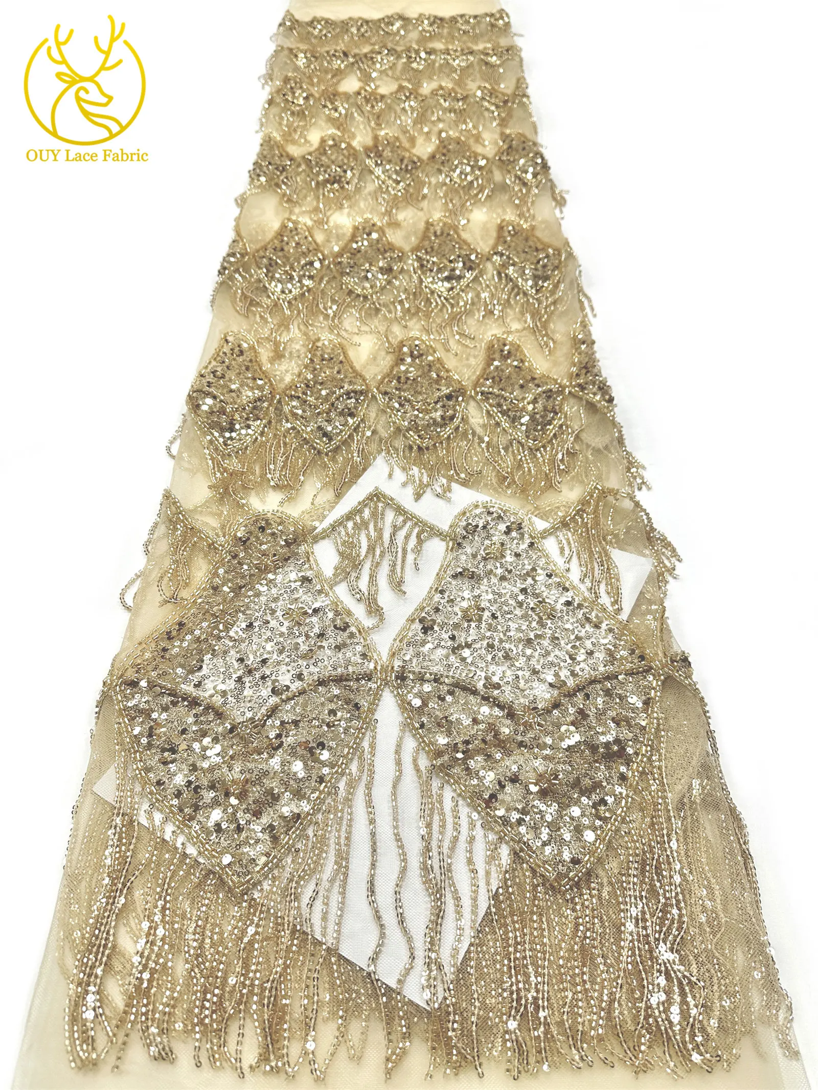 Afrikanischer Hochwertiger 3D-Perlen-Tüll-Stickerei-Spitzenstoff Französische Pailletten-Spitze Luxuriöser Nigerianischer Tüll Hochwertiger Hochzeitskleid-Stoff – Detail 9