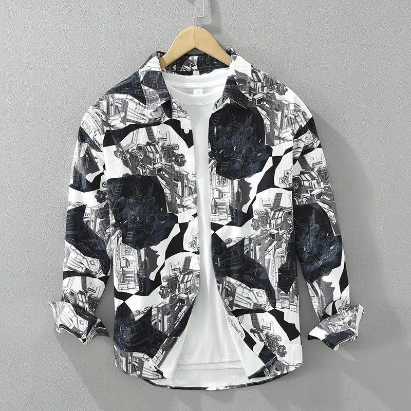 

Printed Long Sve irt Men's Top Loose Fit Polyester Fabric Non-iron Treaent Daily Wear Youth Polyester Fiber 00%