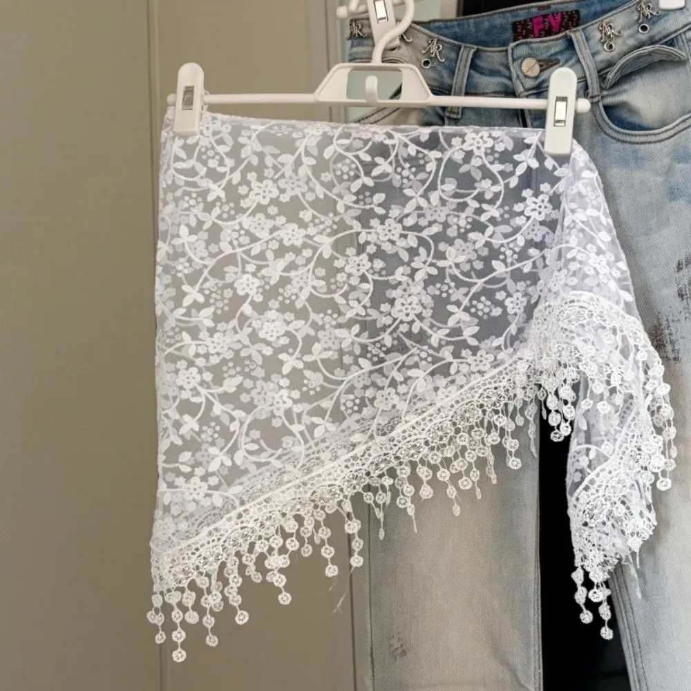

New Lace Trim Fart Curtain Hollowed-out Slim Fit Triangular Headscarf Jeans Decor Skirt Accessories Tassel Hip Curtain Summer