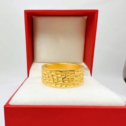 Boutique AU999 gold couple ring closed ring 24K real gold men and women honeycomb ring birthday gift