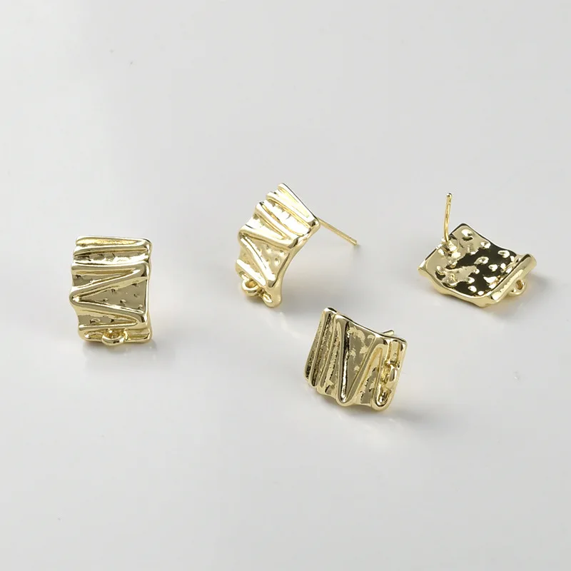 Copper-plated 14k Gold Color-preserving Rectangular Texture with Hanging Pearl Stud Earrings DIY Handmade Earrings Accessories