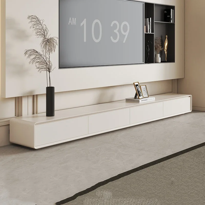 Cream style living room TV cabinet, Italian minimalist wood with drawers, white TV cabinet, luxurious