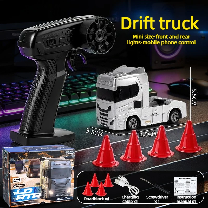 1/64 RC 4WD Drift Truck 2.4GHz 15km/h LED Cool Lights Ready To Run Desktop Racing Toy Remote Control Vehicle Gift for Kids