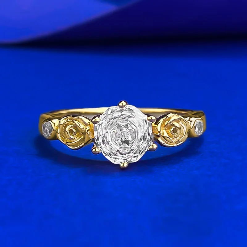 

One carat rose ring, diamond ring, female simulation, light luxury, high-end feeling, rose cut ring, beautiful wedding ring