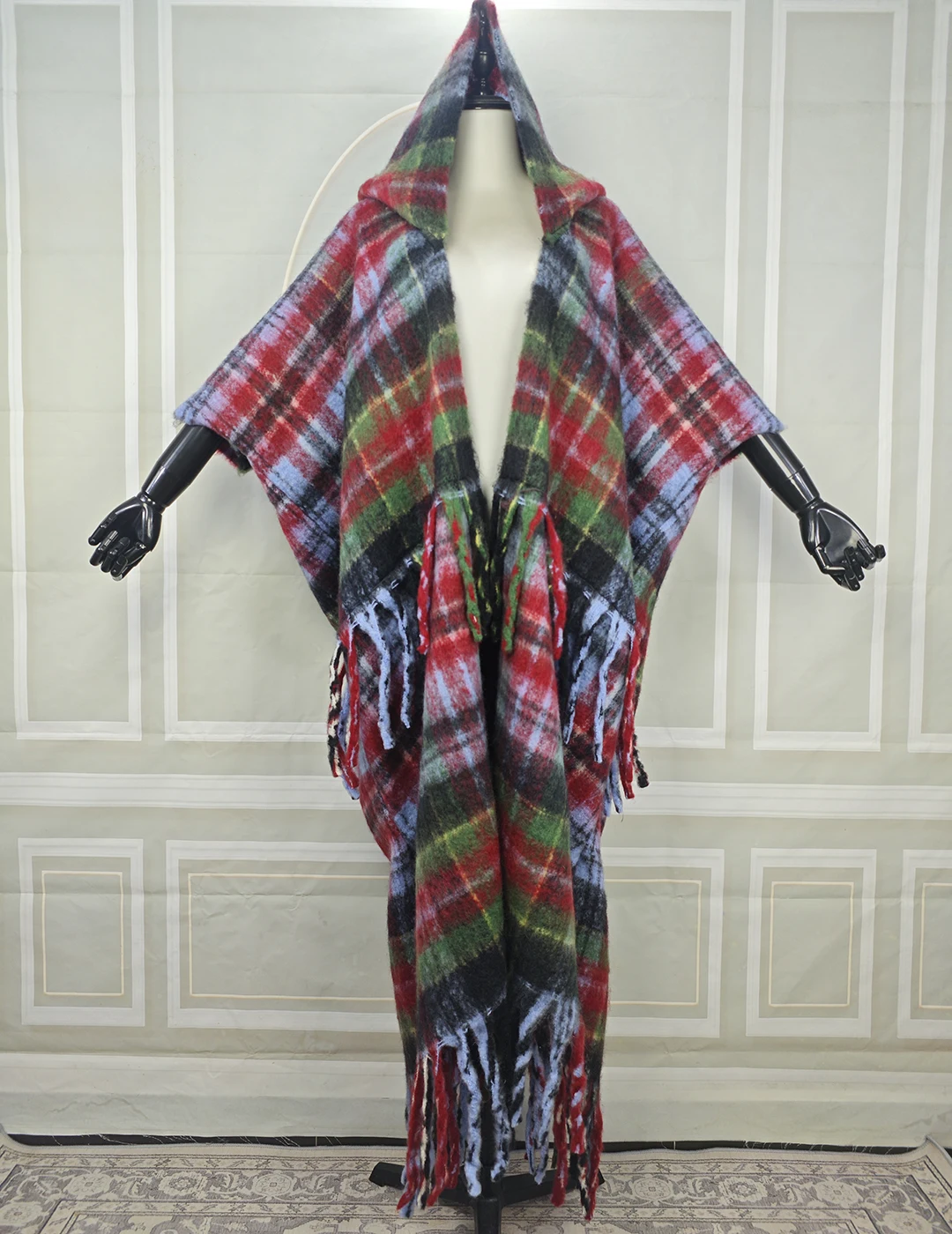 

New Fashion African Female Winter Fuzzy Long Cardigans Muticolor Warm Hooded Loose Kimonos Blogger Designer Ponchos Coat