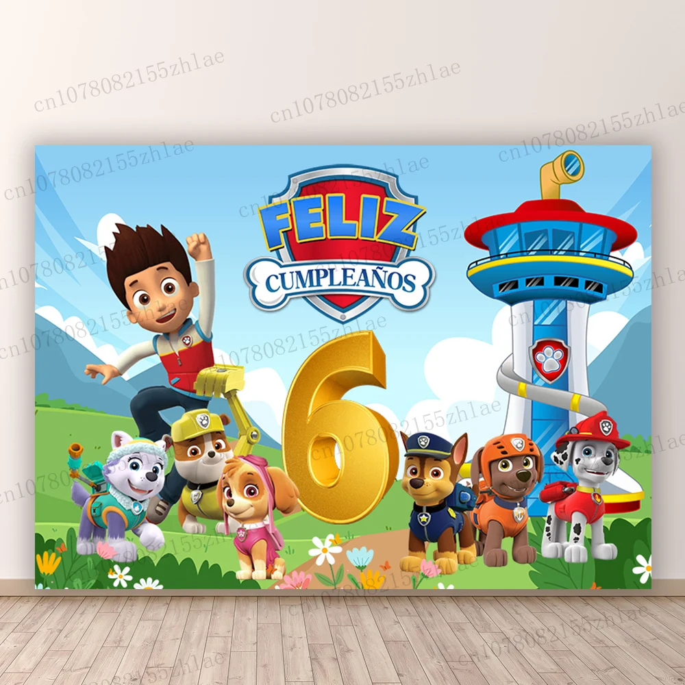 

Paw Patrol Feliz Cumpleaños Photo Backdrop Baby Shower Birthday Party Banner Children Photo Background