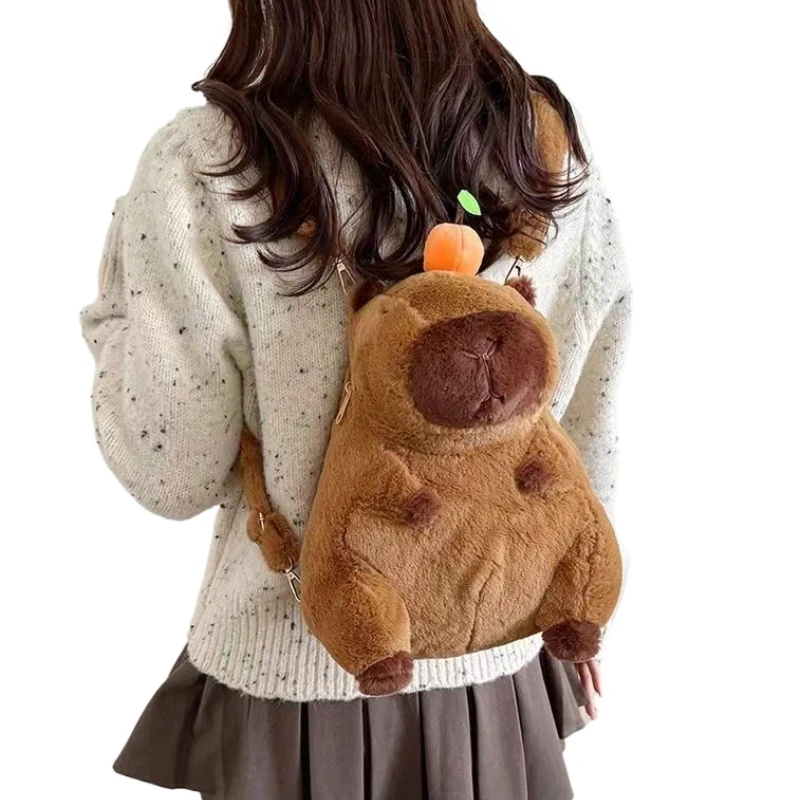 Kawaii Capybara Plush Shoulder Bag Backpack Cute Cartoon Soft Chest Pack Fur Bag Storage Cell Phone Bag Winter Gifts for Student