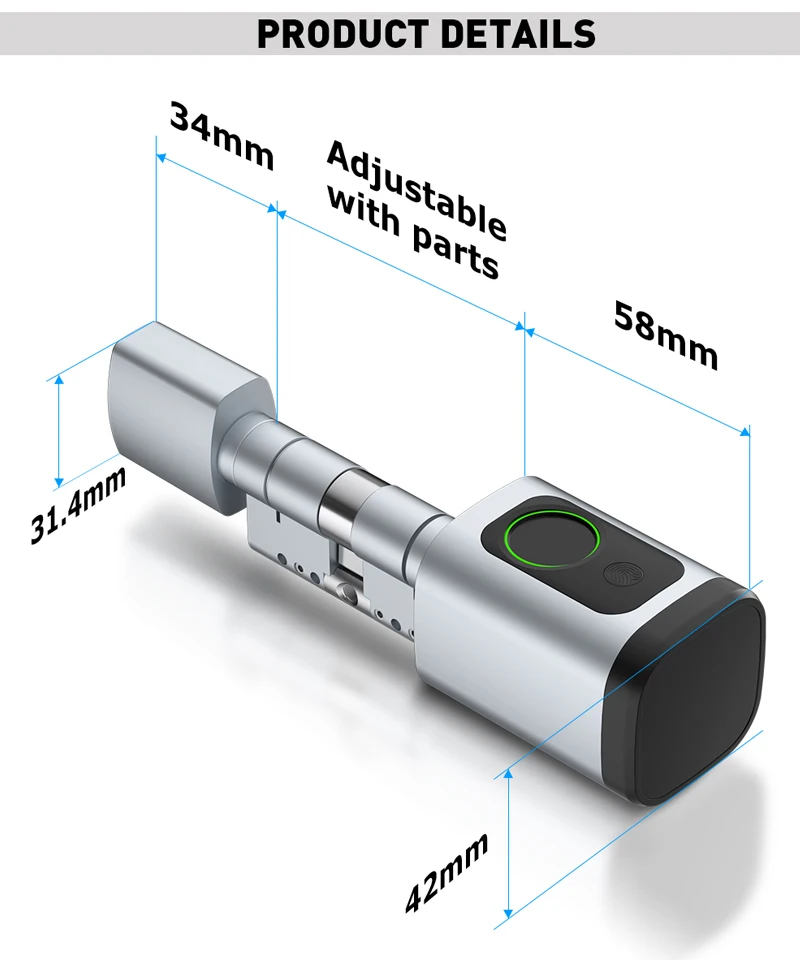 

Smart Fingerprint Cylinder Door Lock Keyless RFID NFC IC Card Pin Code Unlock with TTlock App Mechanical Key Support Gateway G2