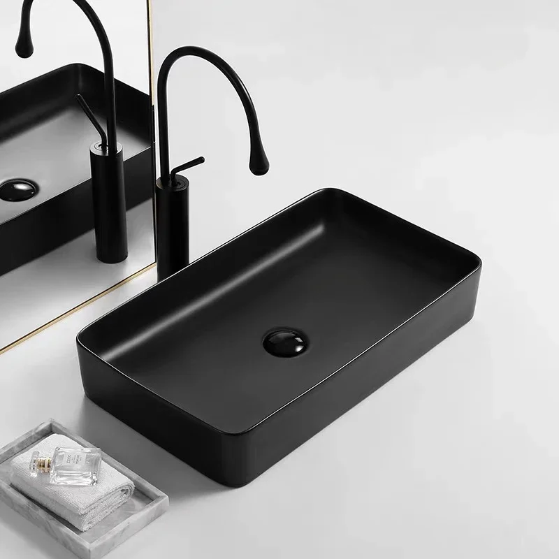 

Прямоугольная матовая черная керамическая раковина для отеля, столешница, умывальник над столешницей Lavabo, черные раковины для ванной комнаты