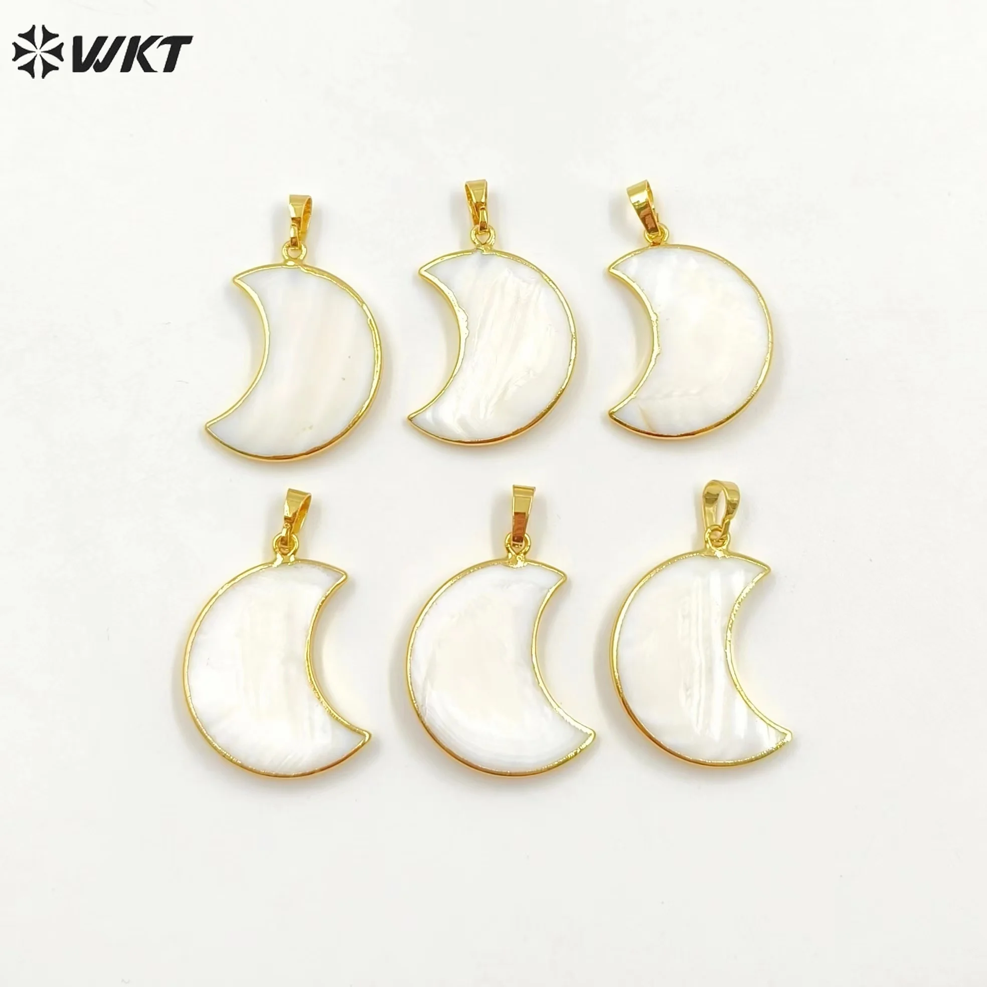 

WT-P1137 New Arrival Natural White Shell Moon Shape Reflective Pendant Jewelry Accessories For Necklace Or Earrings Decoration