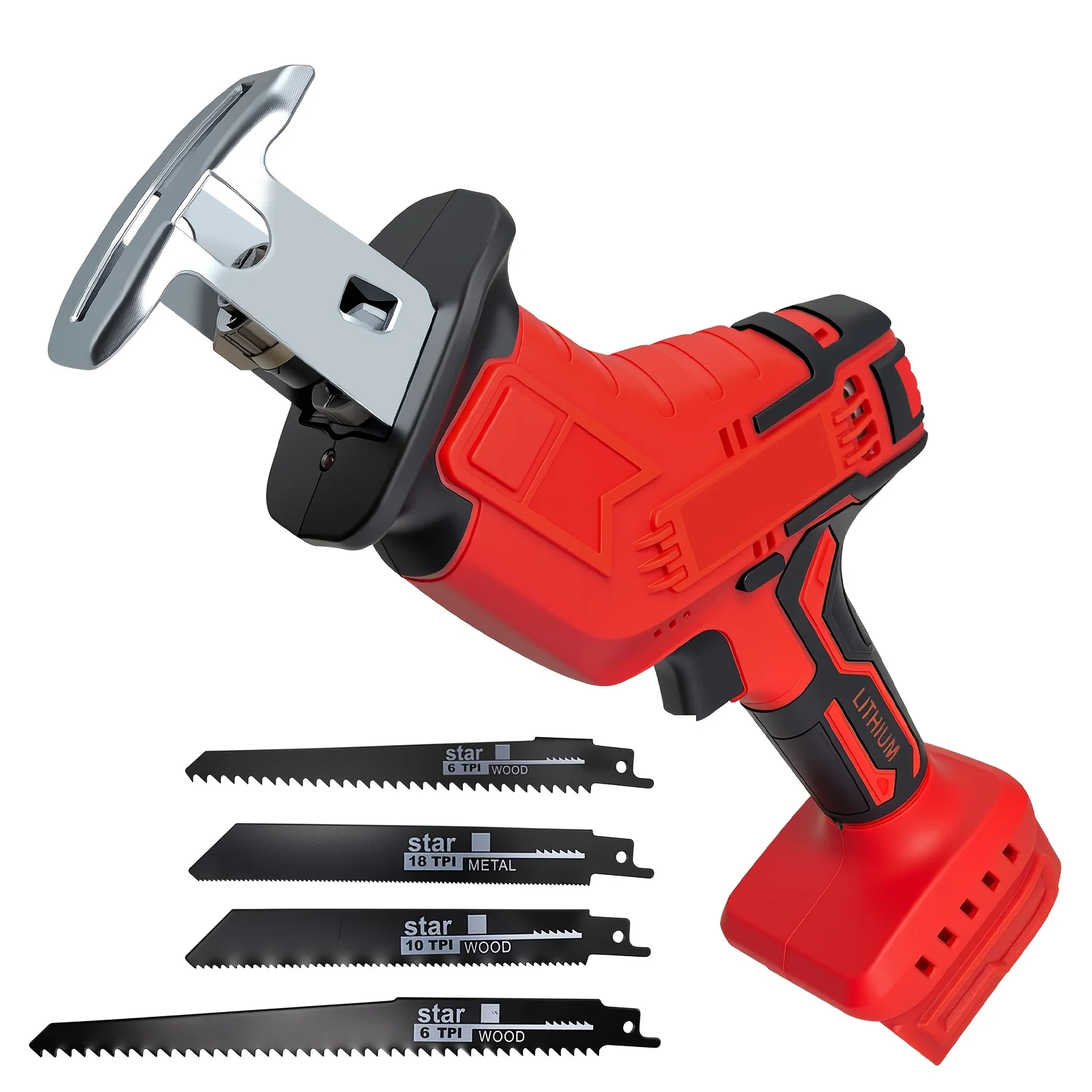 

Cordless Reciprocating Saw For 18V Battery, Brushless Power Cordless Reciprocating Saw, Variable Speed, Tool-Free Blade Change, Includes 4 Saw Blades For Wood, Metal& PVC Cutting(Tool Only, Battery Not Included)