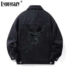 Lyprerazy Autumn And Winter New Denim jacket Chinese Style Phoenix Embroidery Turn-Down Collar Retro Casual Jackets