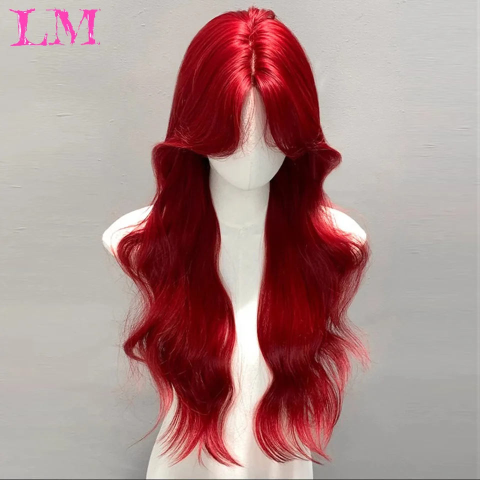 LM Synthetic probeauty Mermaid Wig Long Red Curly Body Wave Wig Halloween Cosplay Costume Wig for Women Fashion Wig for for Dail