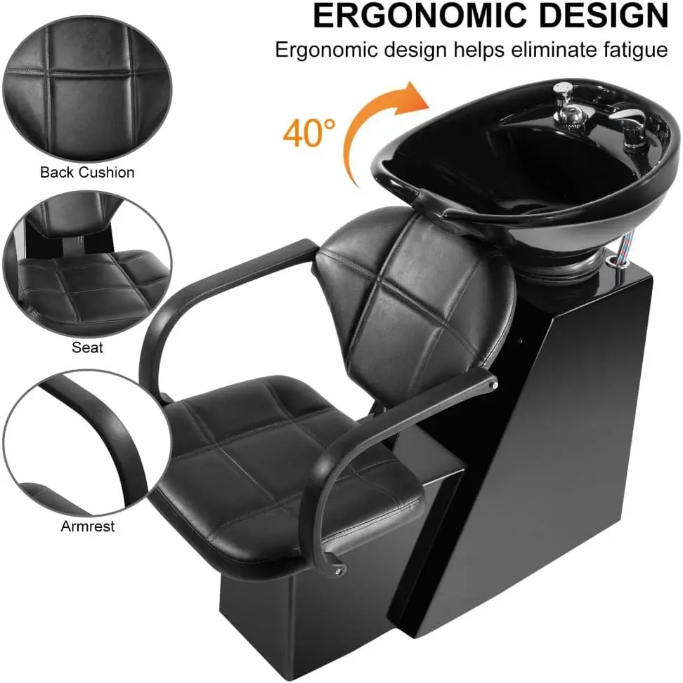 Artist hand Shampoo Bowl Backwash Barber Chair Adjustable Ceramic Bowl Sink W/Rubber Headrest for Salon Beauty Spa