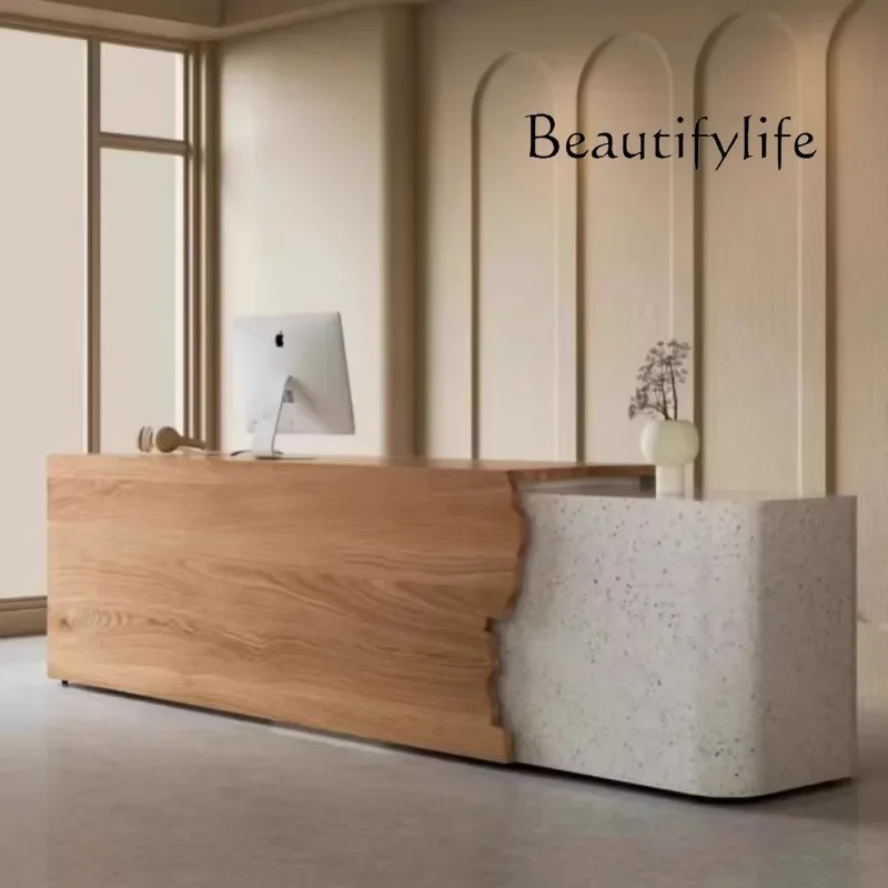 

L Shape Front Desk Reception Counter Modern Design Beauty Salon Reception Desks Clinic Wood Mostrador De Tienda Furniture