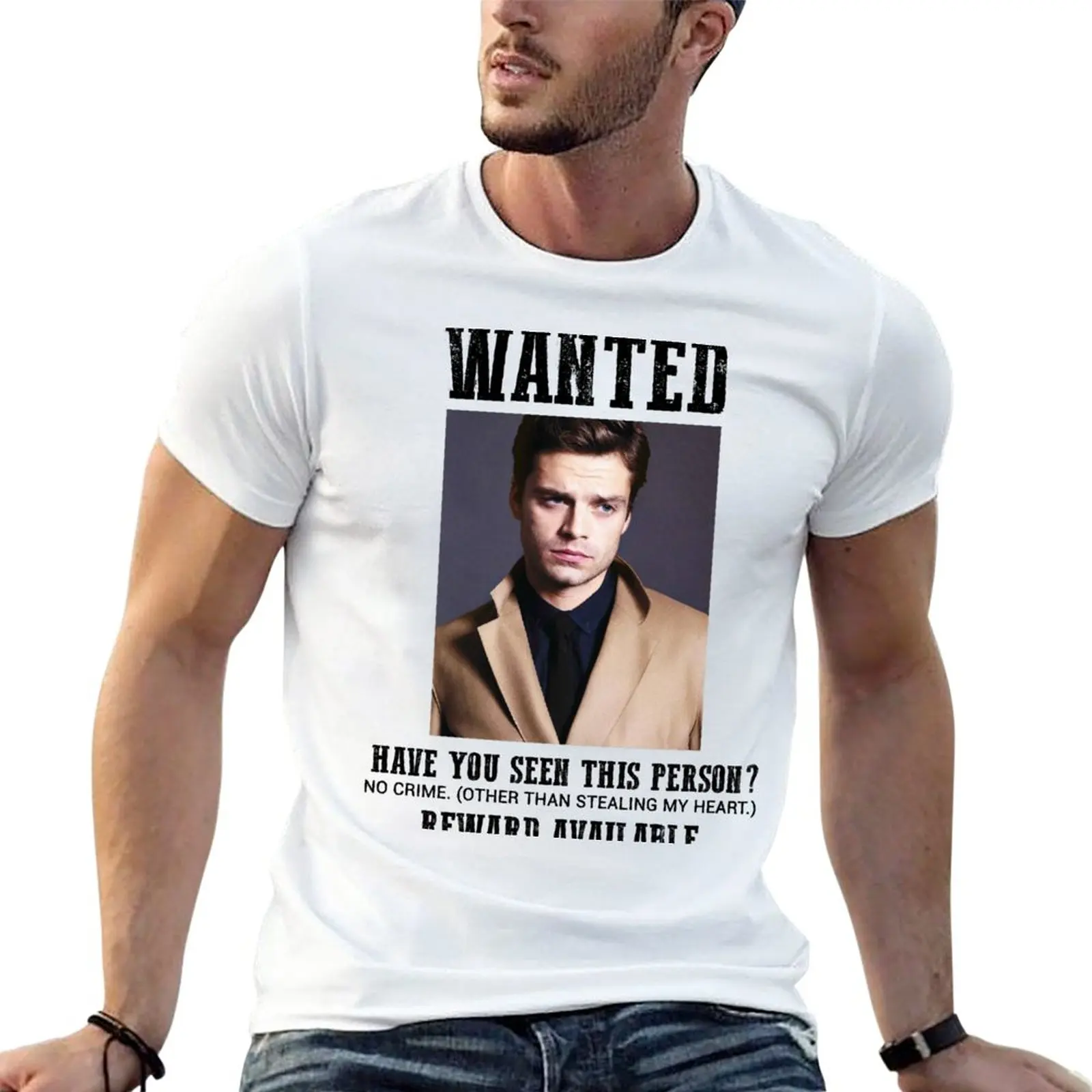 New wanted: sebastian stan T-Shirt graphic t shirts Short sleeve tee oversized t shirt T-shirt men