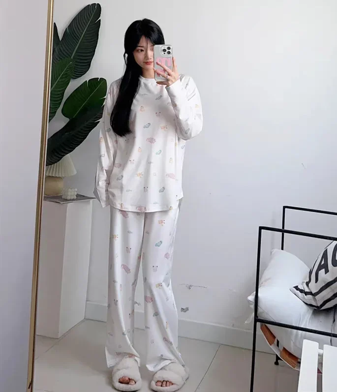 Pajamas Room Wear Ladies Autumn Women's Pajamas Set Puppy Long Sleeves Trousers 40-65kg Wear