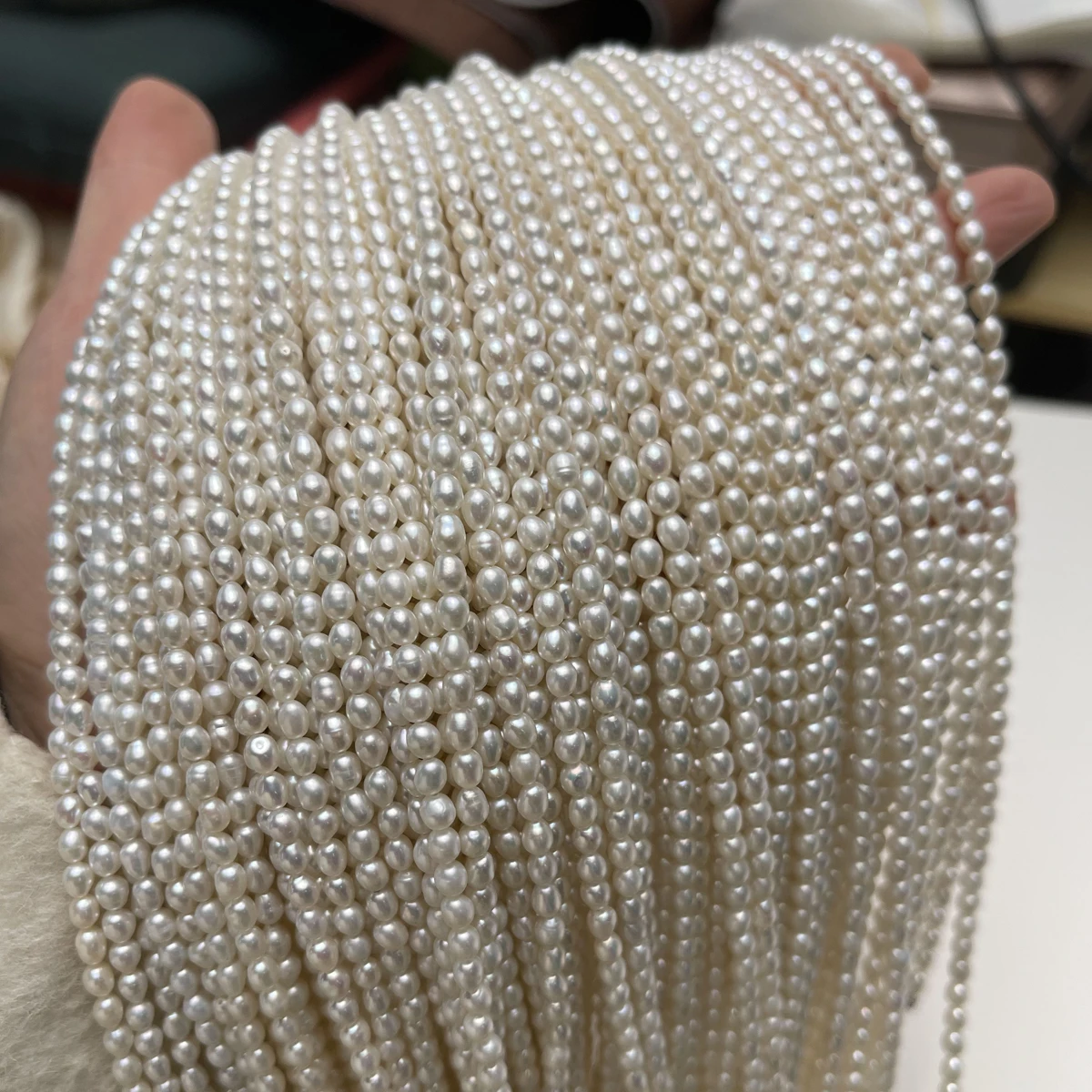 3-4mm Natural Freshwater White Pearl Rice Shape Spacer Loose Beads for DIY Jewelry Making Necklace Earrings Bracelet Accessories