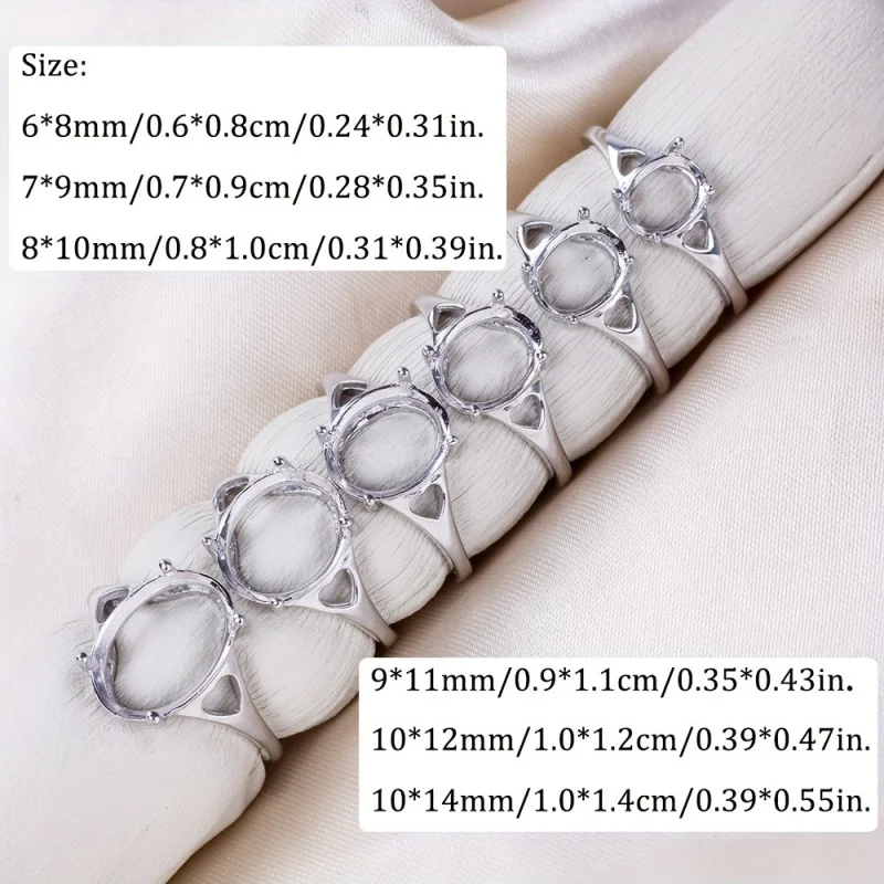 6*8-10*14 Simple Ring Setting, S925 Sterling Silver Ring Base, Heart-shaped Style Ring Mount, Suitable For DIY Ring Making