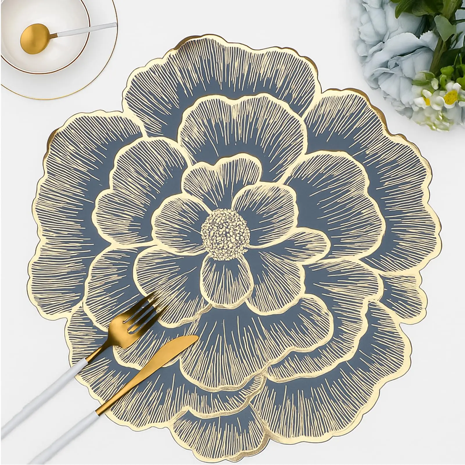 

Flower Placemats Pressed Vinyl Round Table Mats for Dining Table Centerpiece Decor Washable Waterproof Non Slip 15 Inch