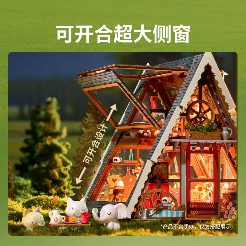 A Frame Cabin Wooden Dollhouse DIY Miniature Building Kit 3D Puzzle Model Toy for Kids Teens Adults Educational Gift Room Decor
