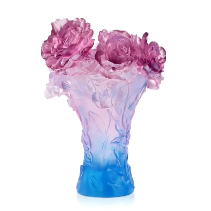 For Home Decoration Exquisite Decorative Glass Sculpture Flower Pattern Shape Engraving Crystal Glass Handicrafts Eco