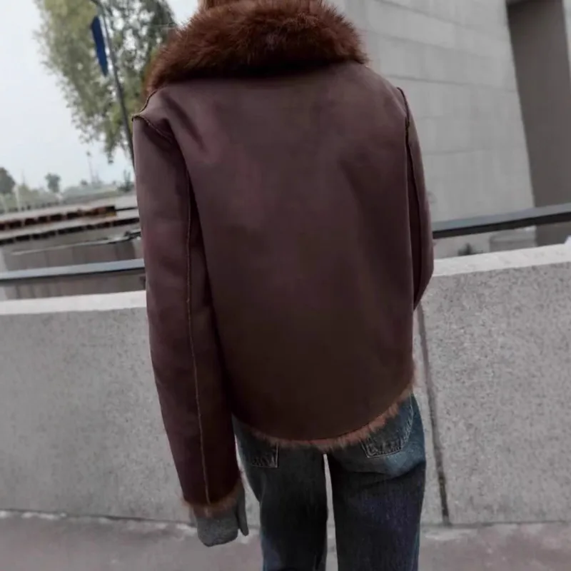 HKSH 2025 شتاء جديد المرأة معطف الفرو فو عكسها واحدة الصدر بدوره إلى أسفل طوق الراقية أنيقة المد سترة دافئة HK15864 #4