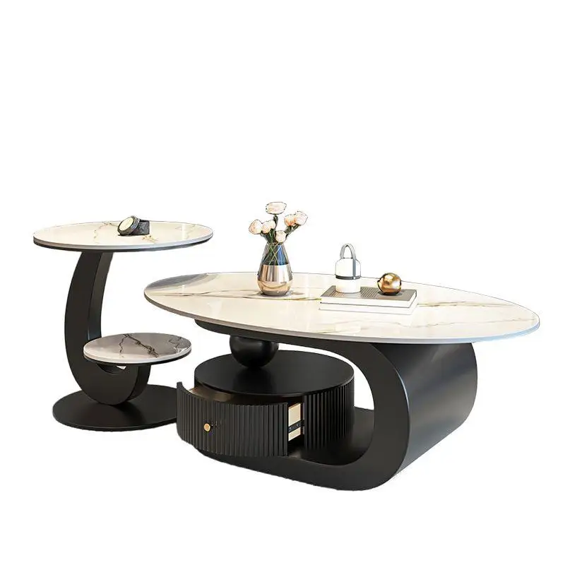 

Light luxury oval, rock slab coffee table, living room for home use