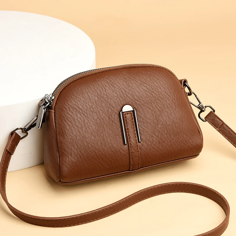 Solid Color Leather Women\'s Bags Handbag 2024 Luxury Cow Leather Women Shoulder Crossbody Bag Fashion Female Messenger Phone Bag