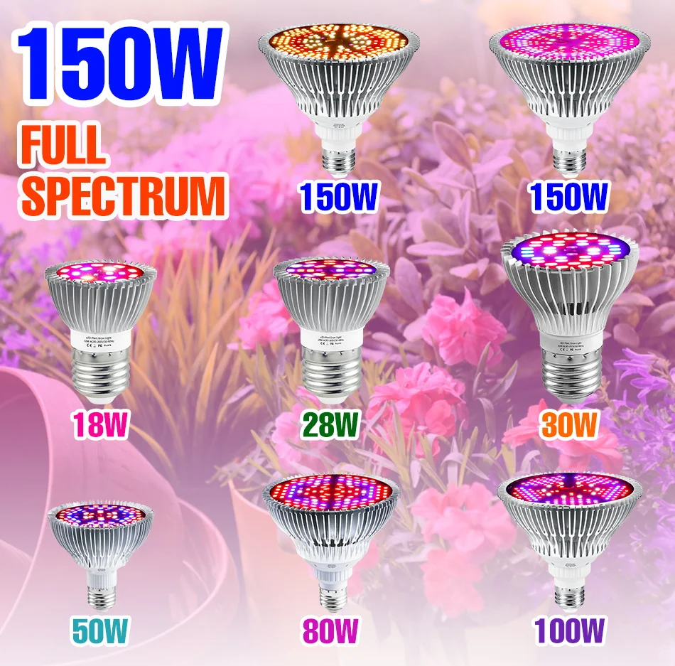 

150W LED E27 Plant Grow Light Bulb AC 220V E14 Full Spectrum Indoor Flower Potted Succulent Cultivation Lamp 110V Fill Lighting