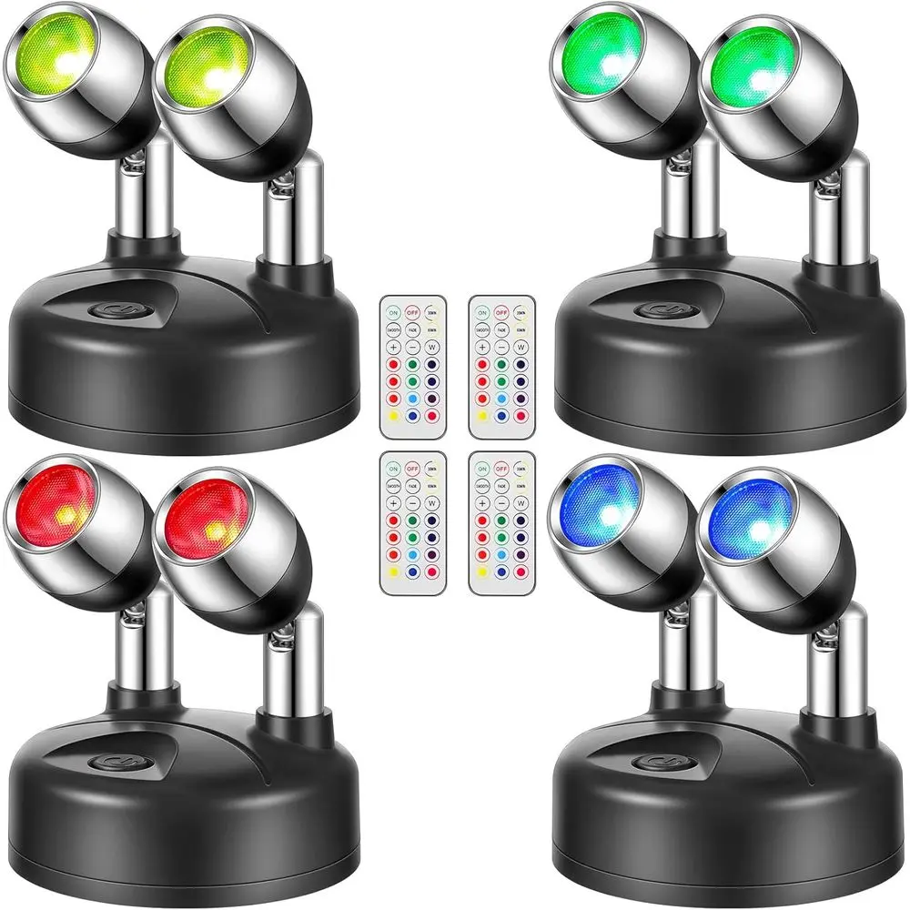 

4 Pack Dual Battery Operated Spotlights Indoor WirelRGB LED Spot Light with Remote 13 Color Accent Lights with Rotatable Stick o