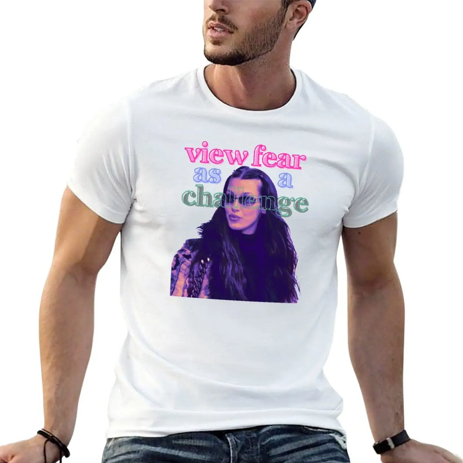 

Bella Hadid View Fear As A Challenge Collage Neon Colors T-Shirt t shirt for man T-Shirt