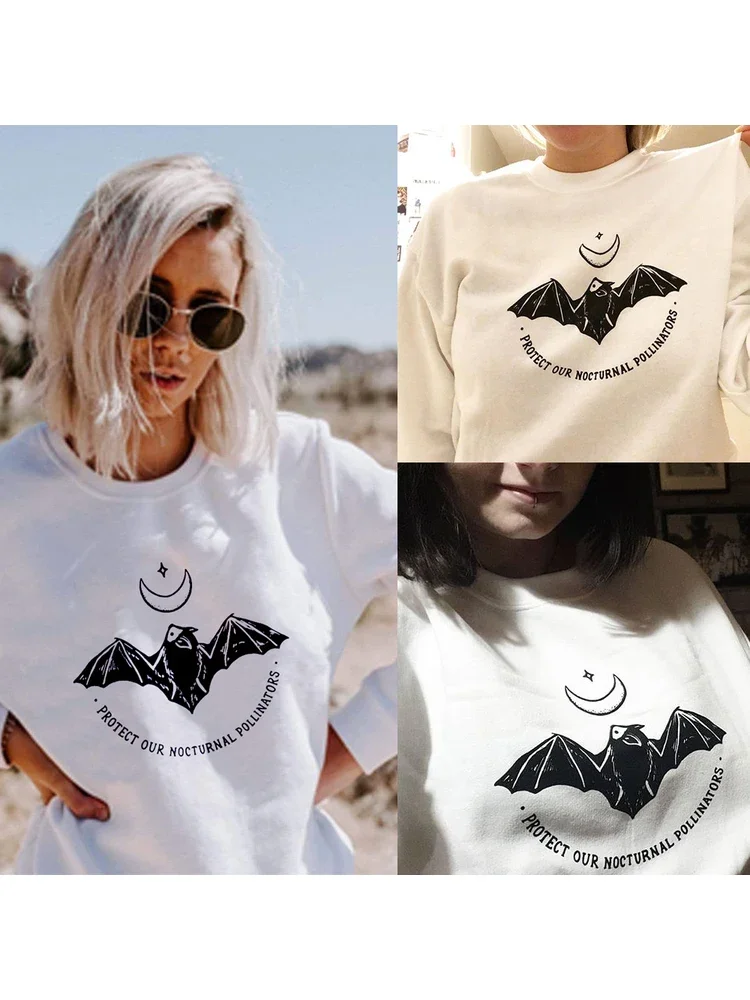 

Fashion Star Moon Bat Printed Pullovers Protect Our Nocturnal Pollinators Hoodies Graphic Sweatshirts