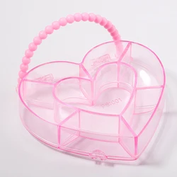 Caja de almacenamiento de joyas, caja de plástico transparente con mango de corazón rosa para cuentas, pendientes, tachuelas, accesorios de joyería, 1 unidad