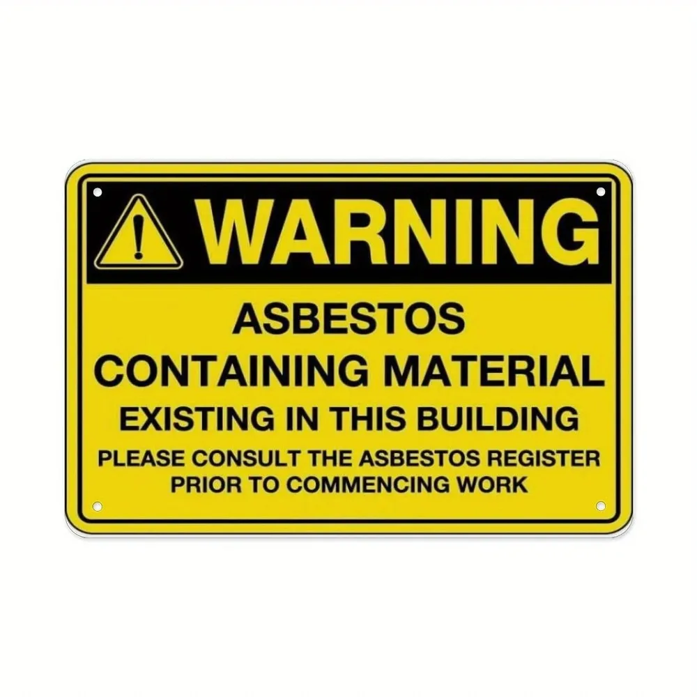 Asbestos Warning Sign - Durable Iron Construction, Yellow Background with Black Text, , Bold & Clear Hazard Notice for Garage, f