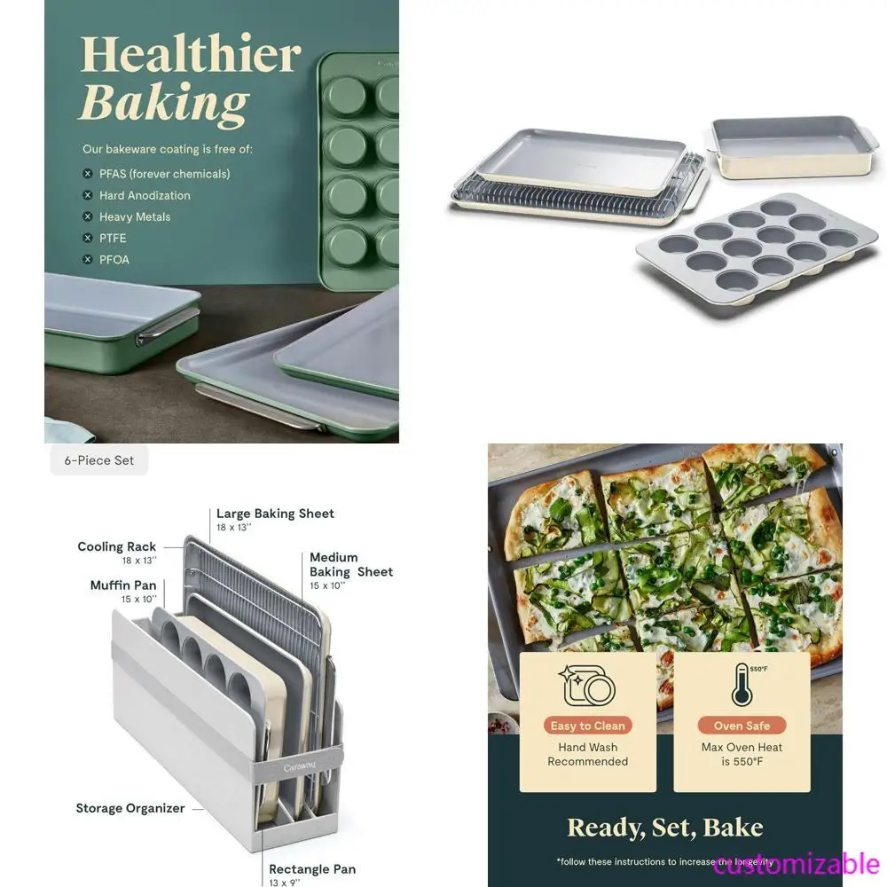 

Набор керамических форм для выпечки Caraway с антипригарным покрытием из 5 предметов: противни, сковороды и хранение из алюминированной стали и нетоксичной поверхности