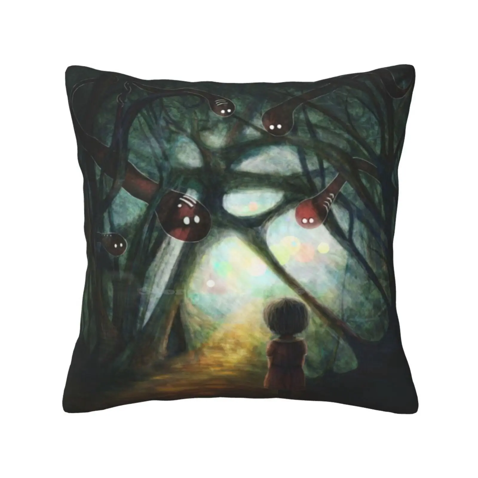 Through The Dream Pillow Cover Hug Pillowcase Girl People Forest Woods Fantasy Whimsical Fairytale Dream Surreal Monsters