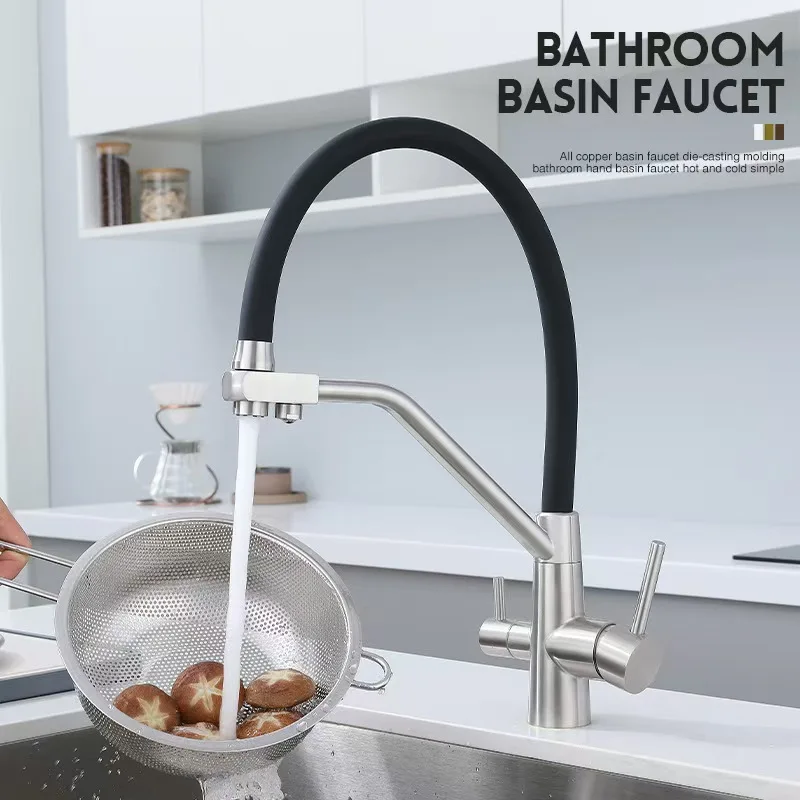 

for 3 in 1 kitchen faucet all copper pull out sprayer single hole rotatable sink tap hot and cold water drinking filtration