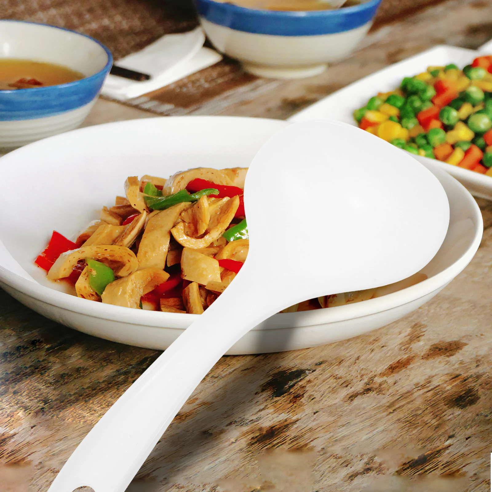 

6 Male Spoon Ladle Soup Serving Spoons Cooking Kitchen Rice Canteen Restaurant Large Communal Smooth Safe Practical PP Material
