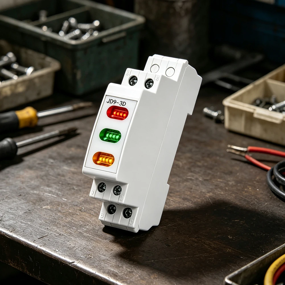 2pcs JD9 LED Indicator Light For 220V Distribution Box,High= Brightness Rail Mount Signal Lamp With Red Green= Yellow Status