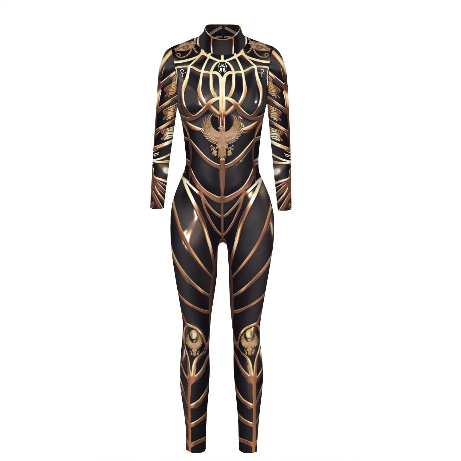 Sexy Frau Skelett 3d Digitaldruck Overall Cosplay Kostüme enge Langarm Reiß verschluss Zentai Bodys