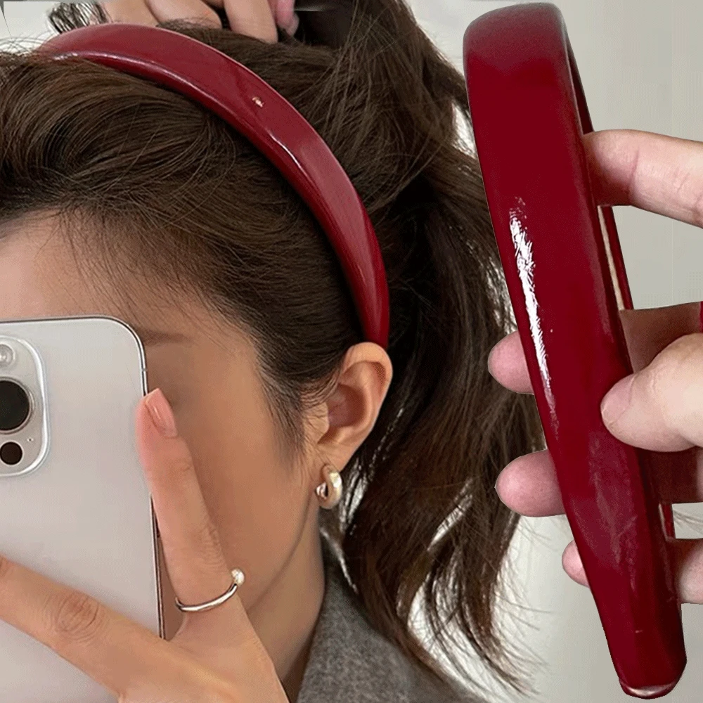 

2pcs Red Leather Sponge Headband for Woman Fashion Temperament Hair Hoop Wash Face Hair Band Female Party Hair Accessories Gift