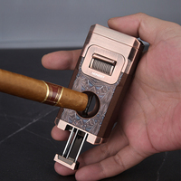 HONEST Stylish Luxury Cigar Lighter V Shape Knife Cigar Holder Dual Nozzle Flame Butane Refillable Torch Gas Lighter Smoker Gift