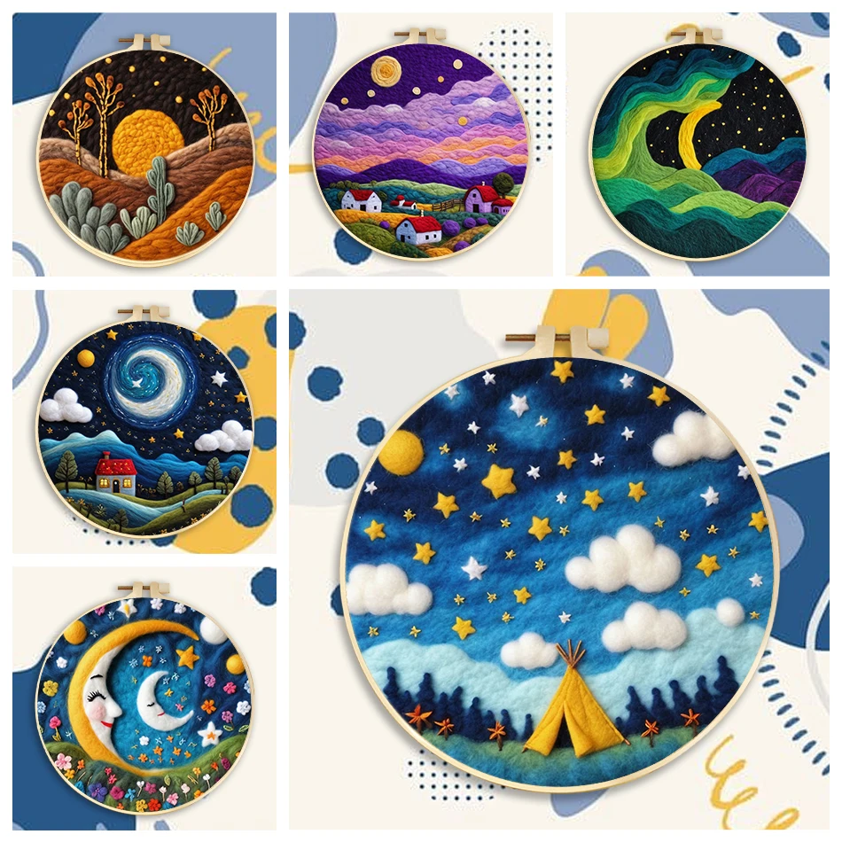 

SDOYUNO Needle Felting Wool Landscape Stitch Handmade Wool Fleece For Felting Felt Fabric Diy Crafts supplies adults Home Decor