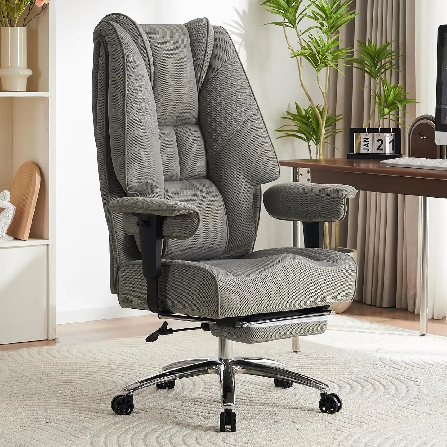 Big & Tall Office Chair 400lbs Wide Seat,Mesh High Back Executive Office Chair,for Lower Back Pain Relief (Mesh Light Grey)